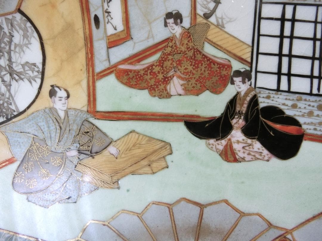 飾って！【飾り皿　金彩色絵紋　歴史画　九谷焼　明治期】★鑑賞陶磁器　骨董　資料画