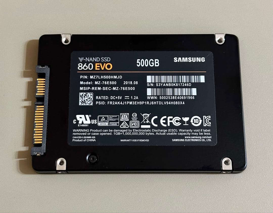 Samsung 860 EVO 500GB SSD TLC 正常99%