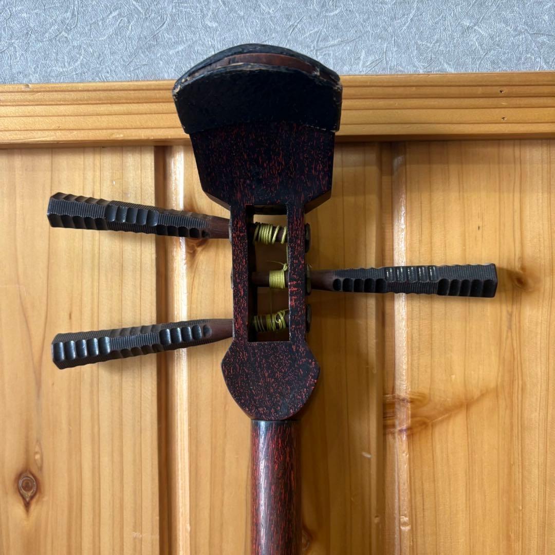 【三味線】 本体 木製 伝統和楽器 皮破れあり 収納袋付き