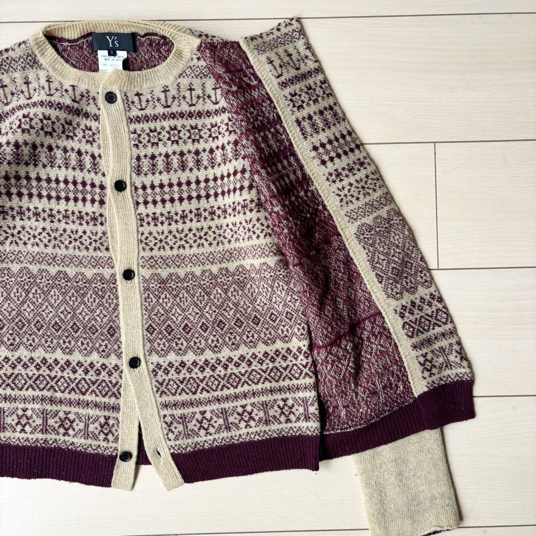 竹様　20FW　ワイズ Y's フェアアイル柄アシンメトリーニットカーディガン