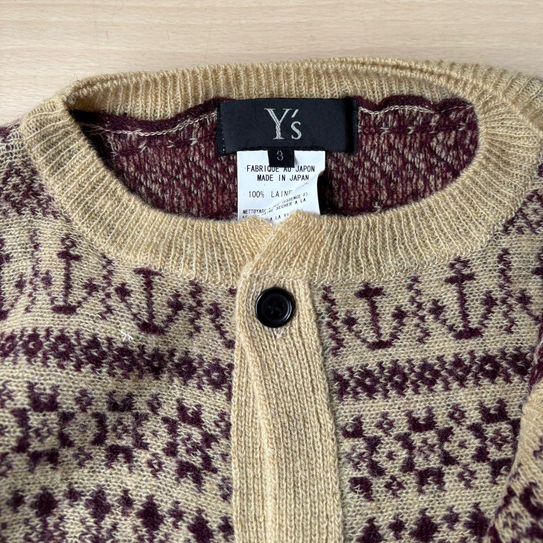 竹様　20FW　ワイズ Y's フェアアイル柄アシンメトリーニットカーディガン