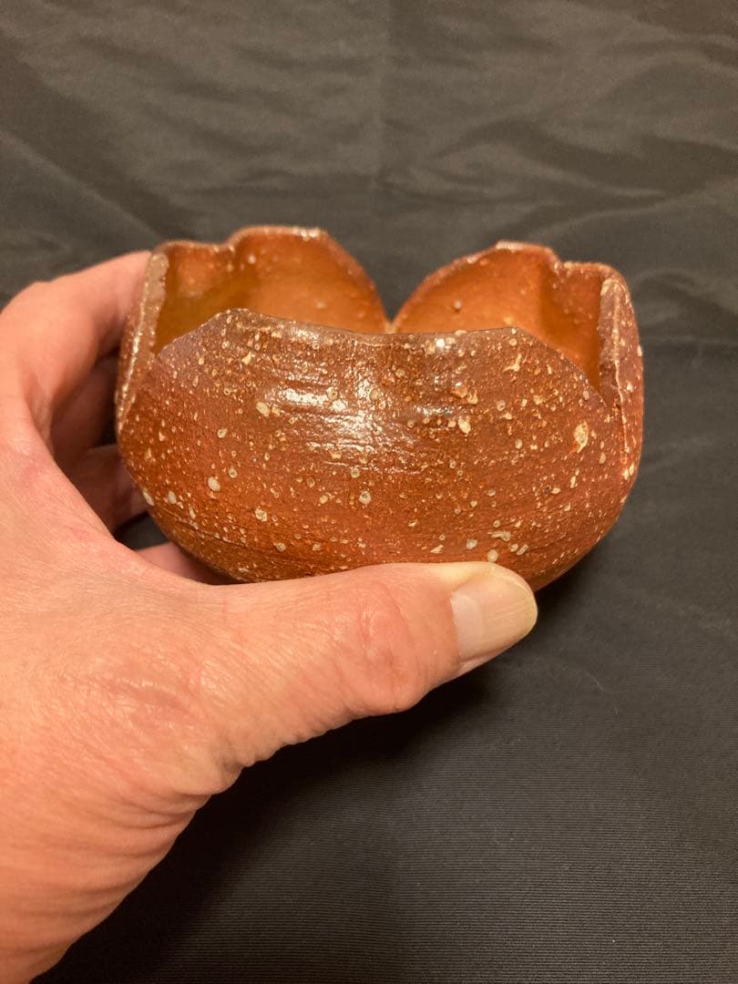 【登り窯・一点物】作家モノ 焼締 輪花向付★手びねり 菓子鉢 小鉢 育てる器