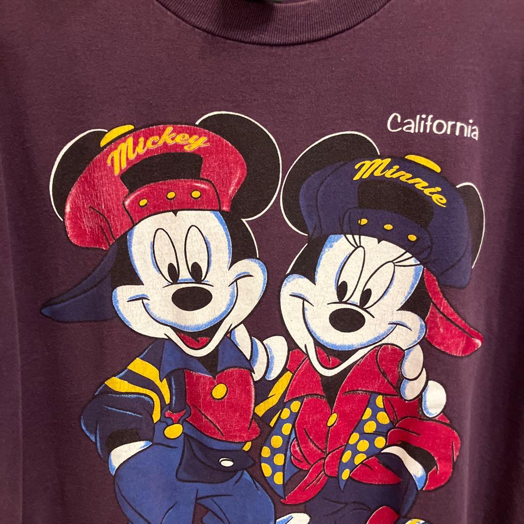 古着 90's ディズニー ミッキー ミニー Tシャツ パープル　L