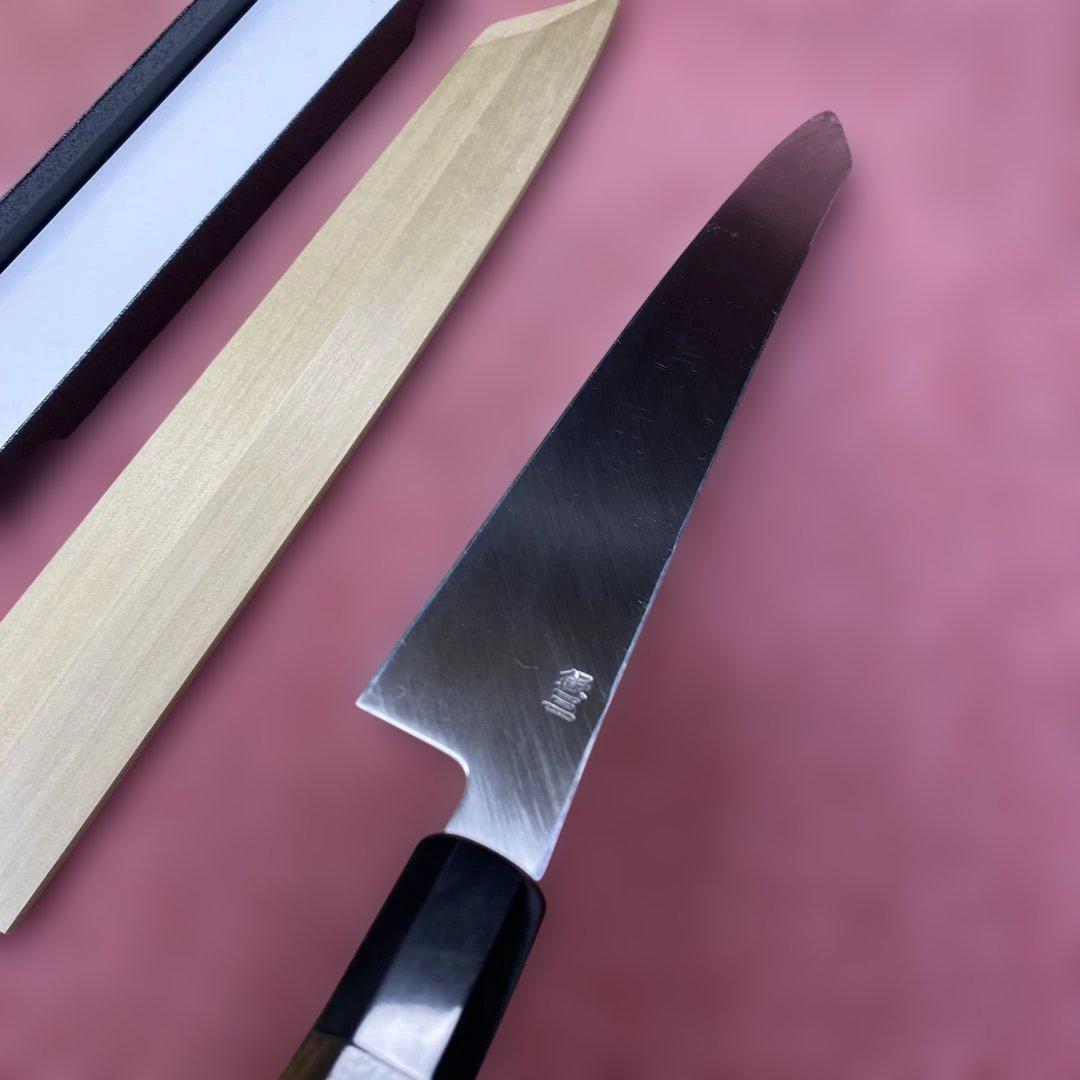 銀三　勘所切付柳刃包丁　300㎜ 尺0寸 鞘付き