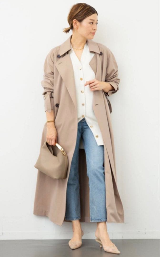 【美品】Deuxième Classe ギャバジンロングトレンチコート ベージュ