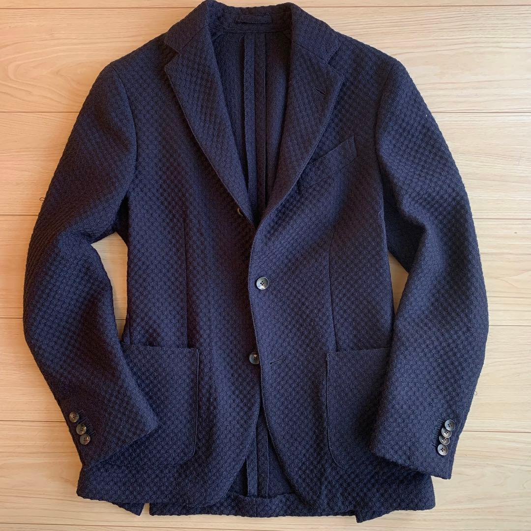 LARDINI ネイビー ジャガード ウール テーラードジャケット 44