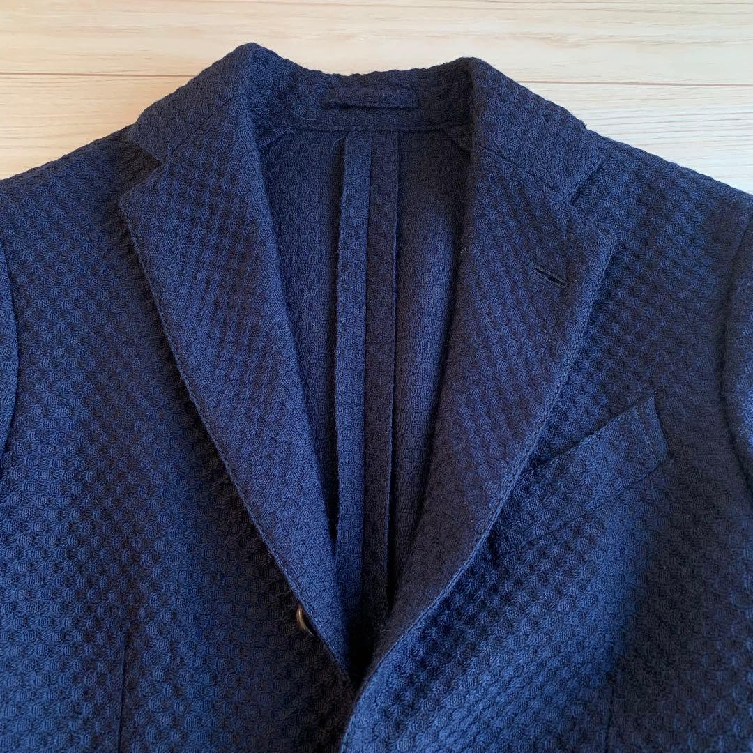 LARDINI ネイビー ジャガード ウール テーラードジャケット 44