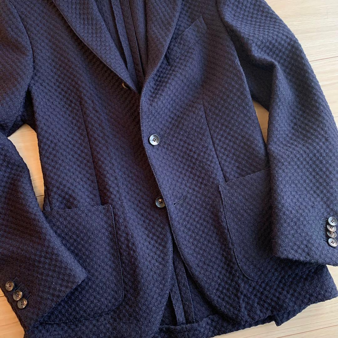 LARDINI ネイビー ジャガード ウール テーラードジャケット 44