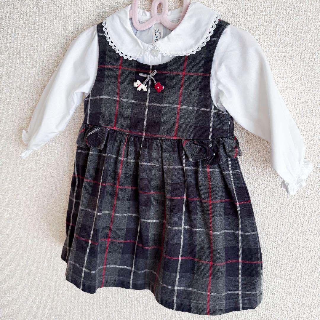 【美品】 familiar ファミリア フリル ジャンバースカート 90