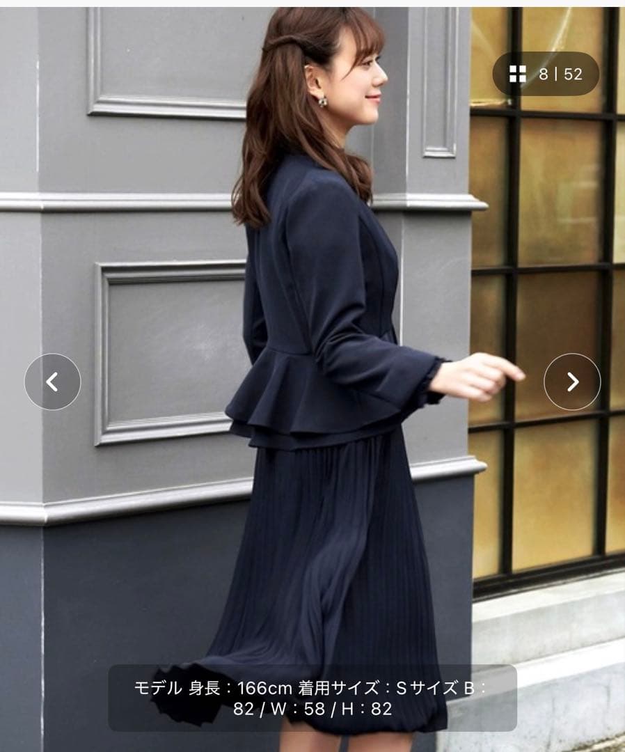 ネイビー 長袖 プリーツワンピース