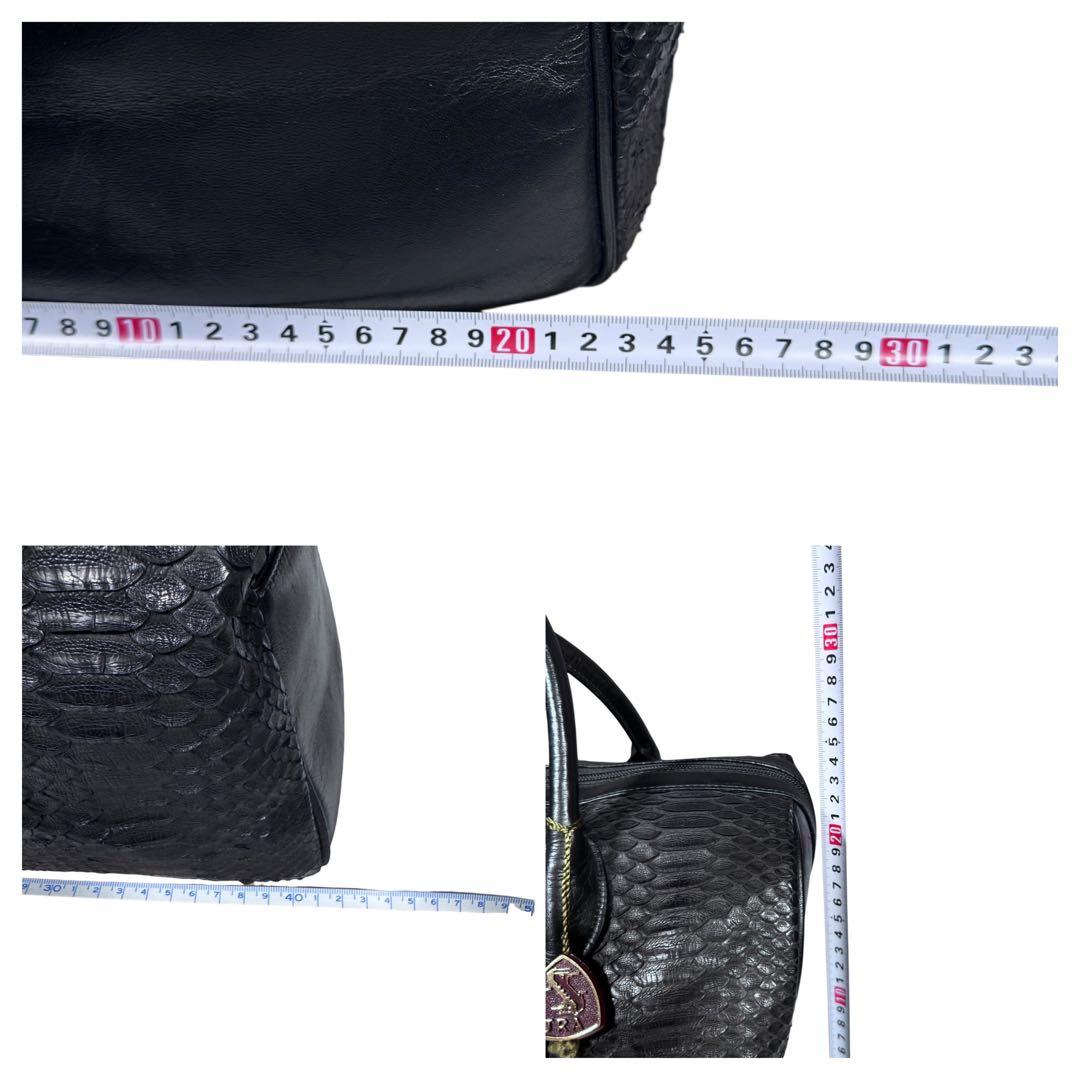 【JRA認定】パイソン ミニボストン バッグ ハンドバッグ ブラック 旅行 美品