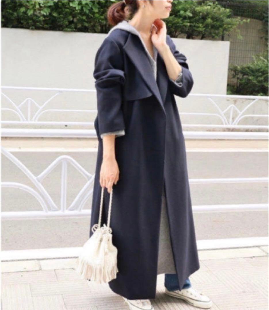 IENA イエナ　ウールロングコート ネイビー 38ベルト付き　春　スプリング
