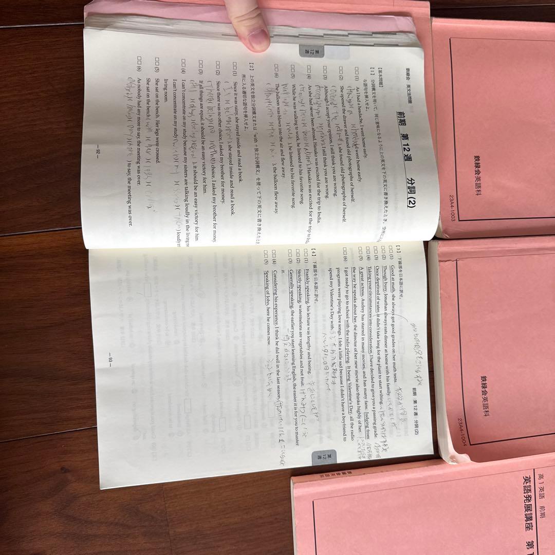 鉄緑会英語・高一・高二英語発展講習・英文法問題(書き込みあり)