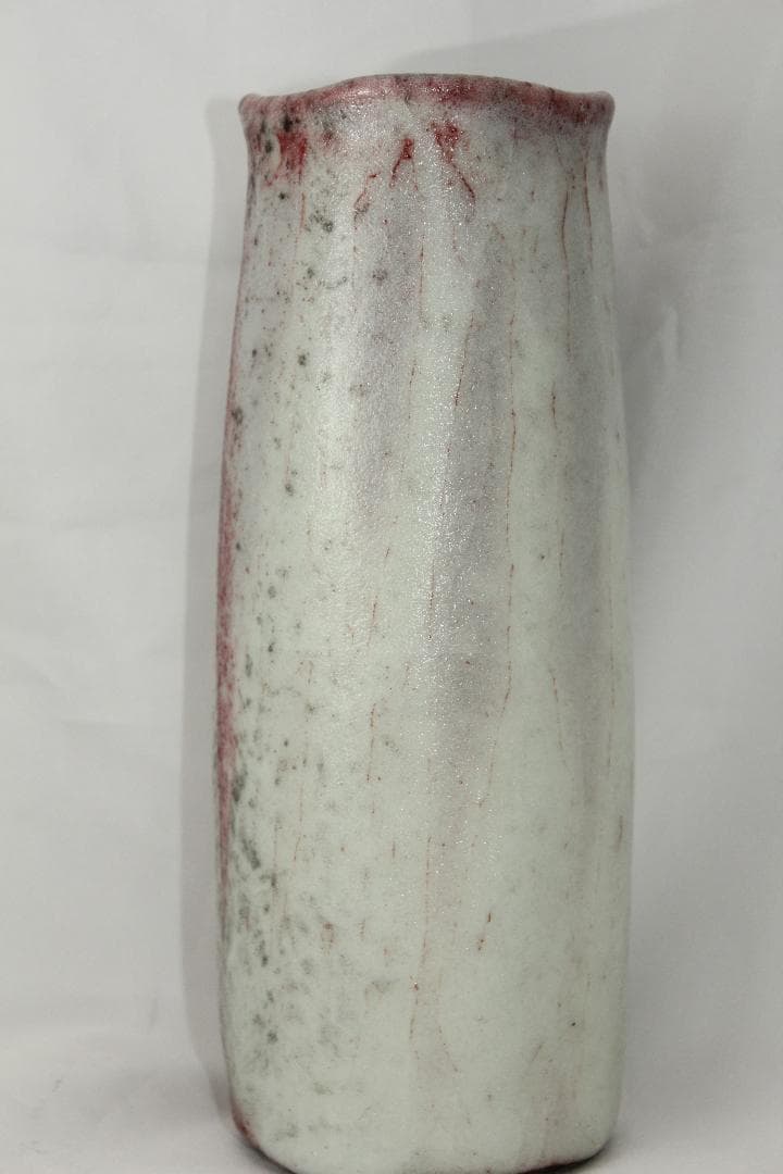安田全宏 作 京焼 彩磁 紅彩 大型 花瓶 花入 25cm 共箱