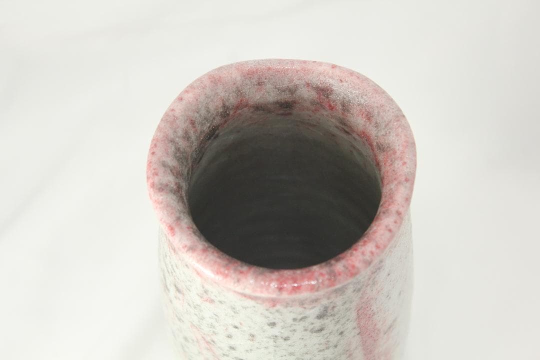 安田全宏 作 京焼 彩磁 紅彩 大型 花瓶 花入 25cm 共箱