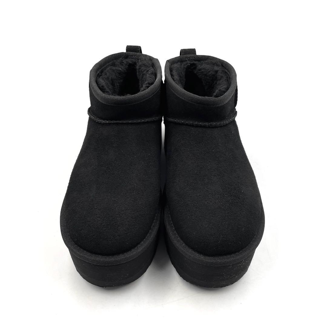 《未使用級》UGG アグ 厚底 ショート ムートンブーツ ブラック 黒 22cm