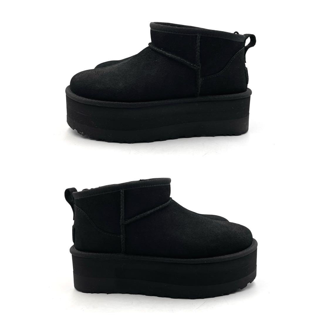 《未使用級》UGG アグ 厚底 ショート ムートンブーツ ブラック 黒 22cm