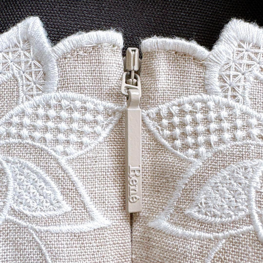 美品✨ ルネ ワンピース リネン100% 花刺繍 パールビーズ ベージュ