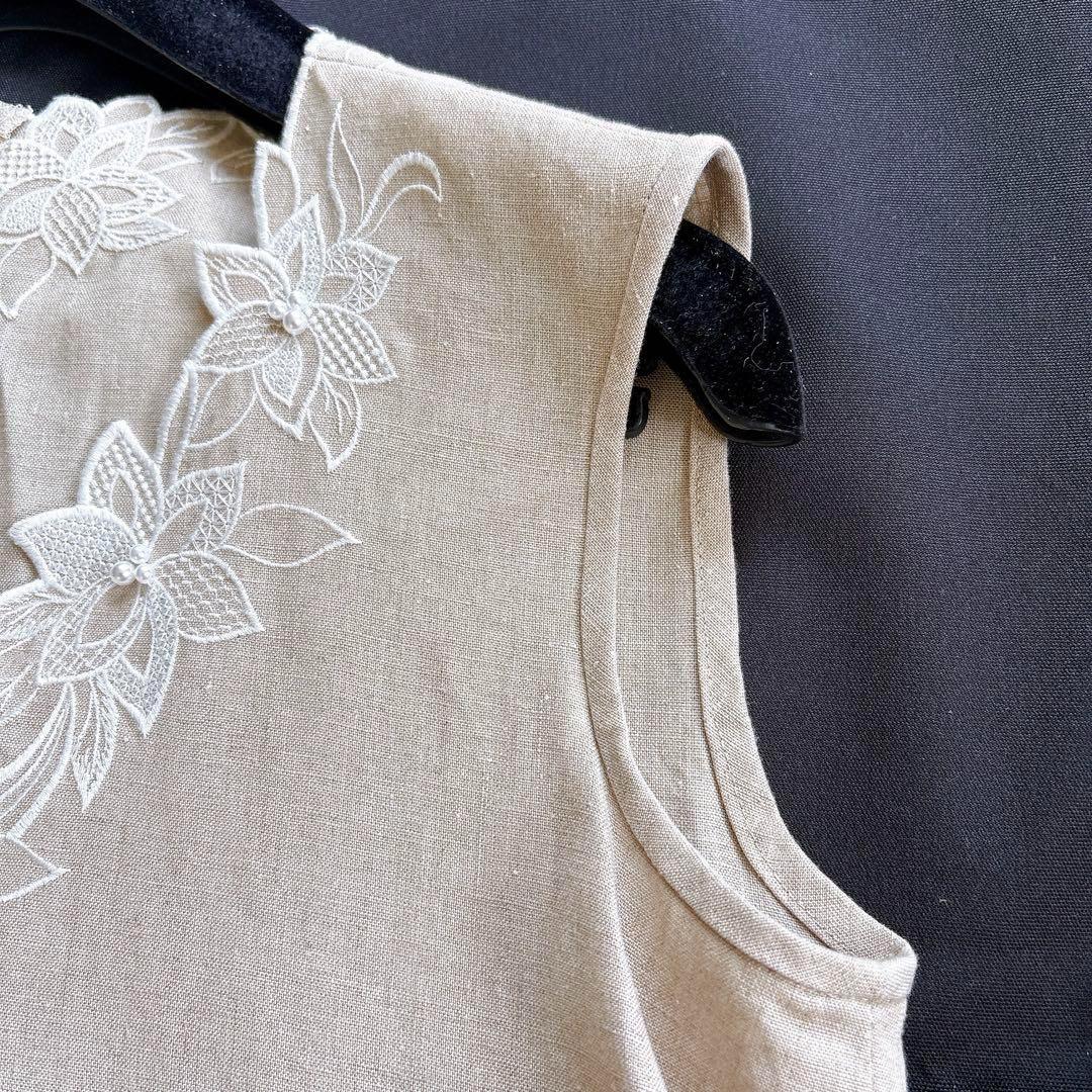美品✨ ルネ ワンピース リネン100% 花刺繍 パールビーズ ベージュ