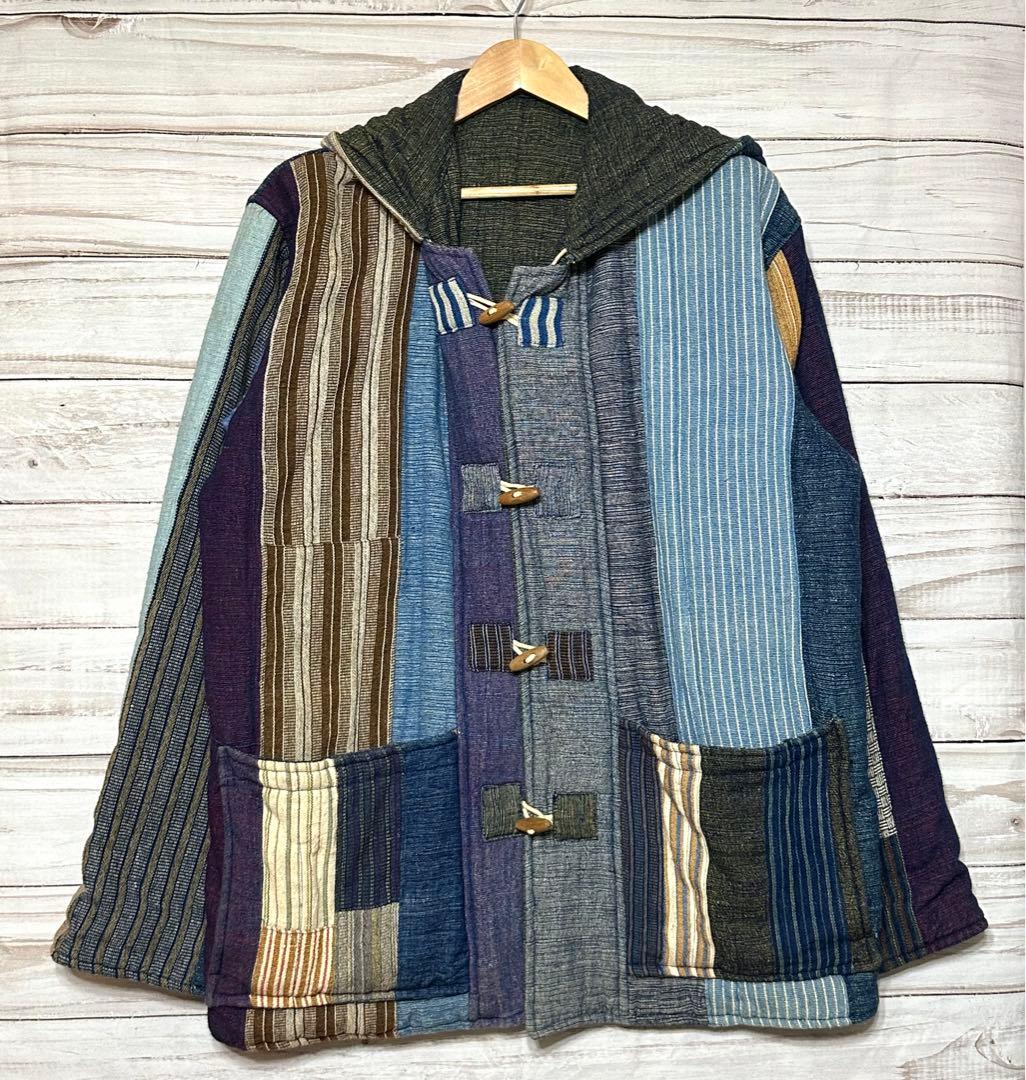 ⭐️売切御免⭐️インディゴ染め×刺し子デニム ダッフルコート　ビッグシルエット