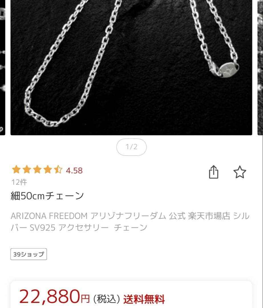 ARIZONA FREEDOM シルバー925 チェーンネックレス 50cm
