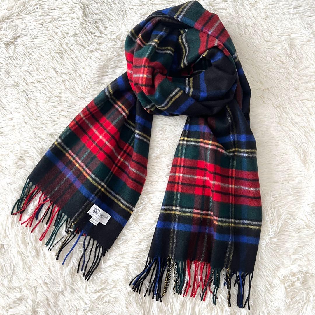【美品】ジョンストンズ カシミヤ 大判ストール ブラックスチュアート