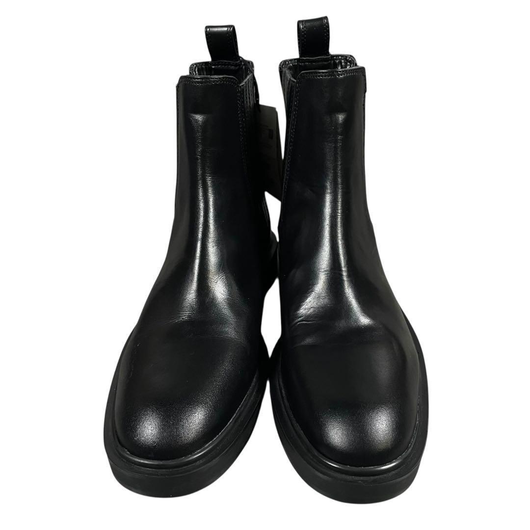 新品【36】ZARAレザー サイドゴア アンクルブーツ 本革 ブラック ザラ