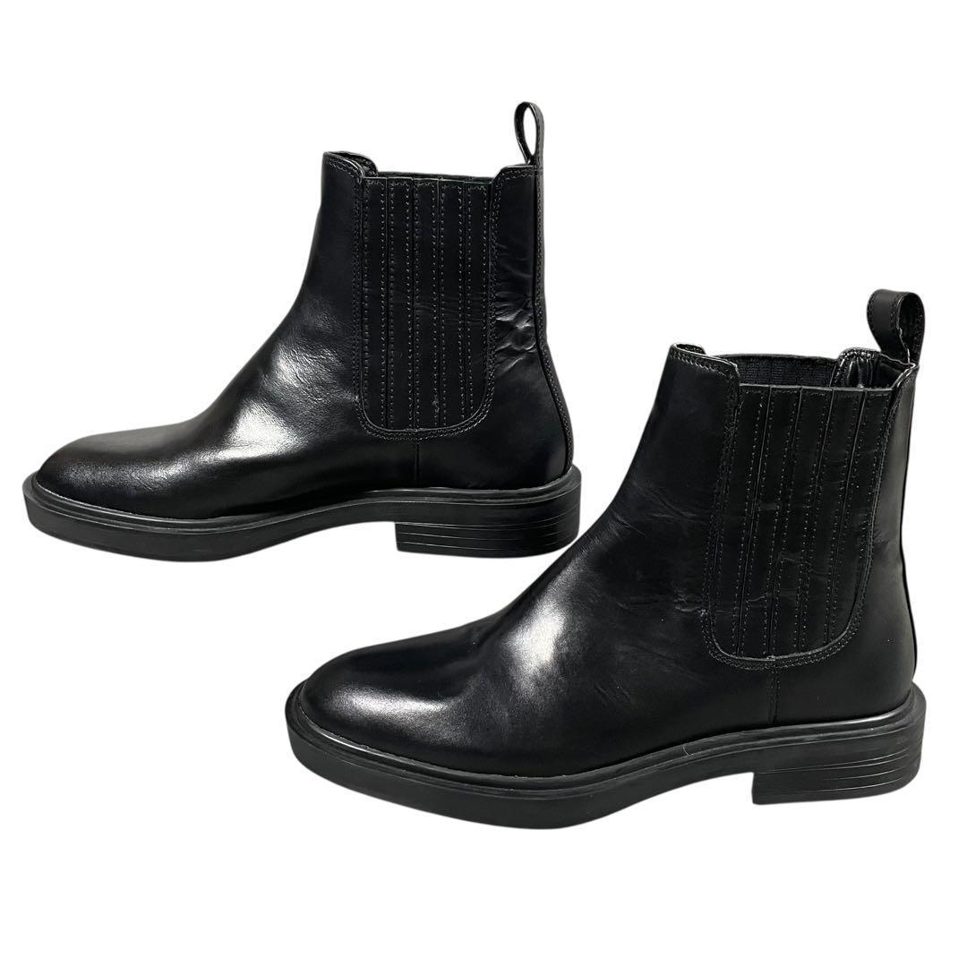 新品【36】ZARAレザー サイドゴア アンクルブーツ 本革 ブラック ザラ