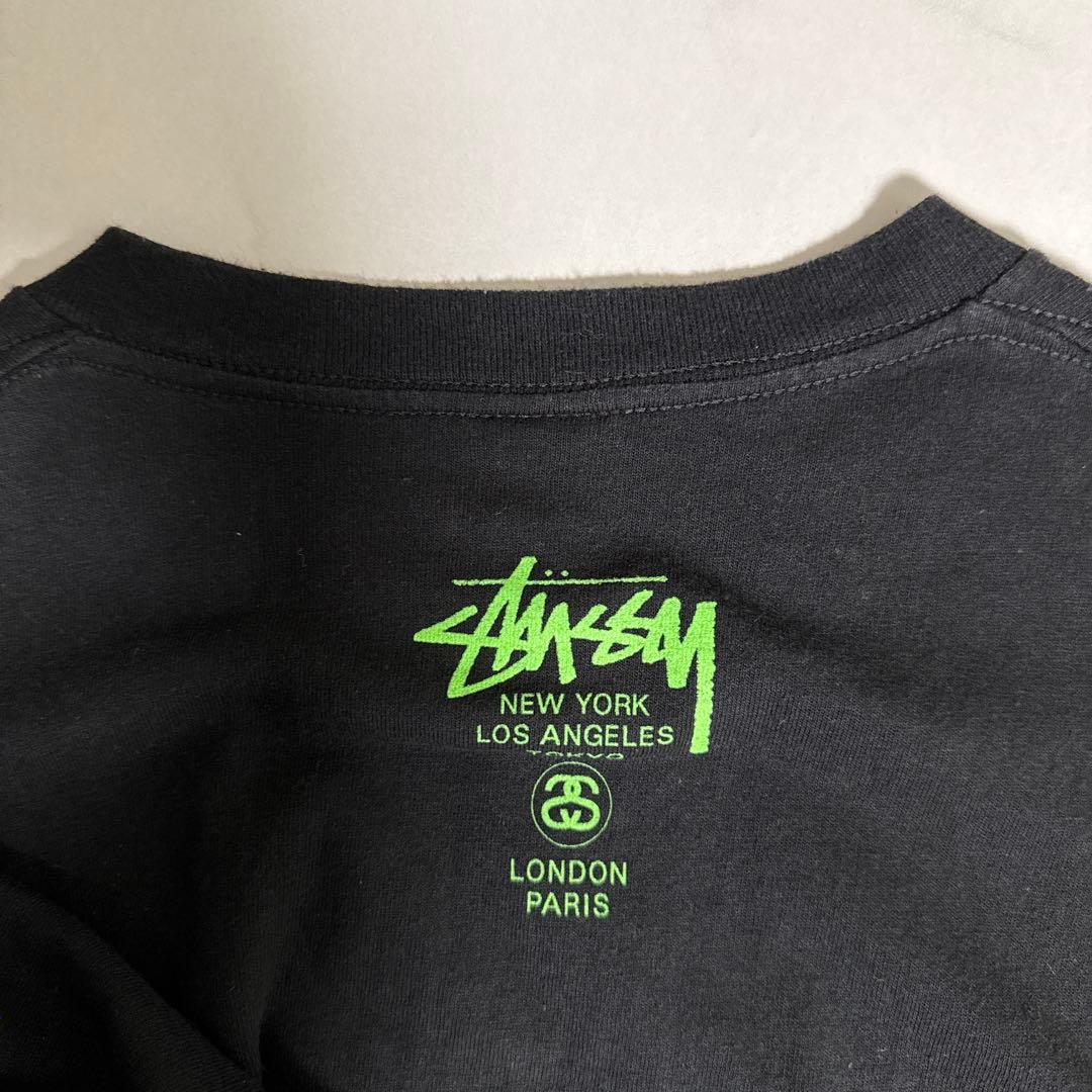 ロー様STUSSY ステューシー グラフィックTシャツ M 黒ネオングリーン