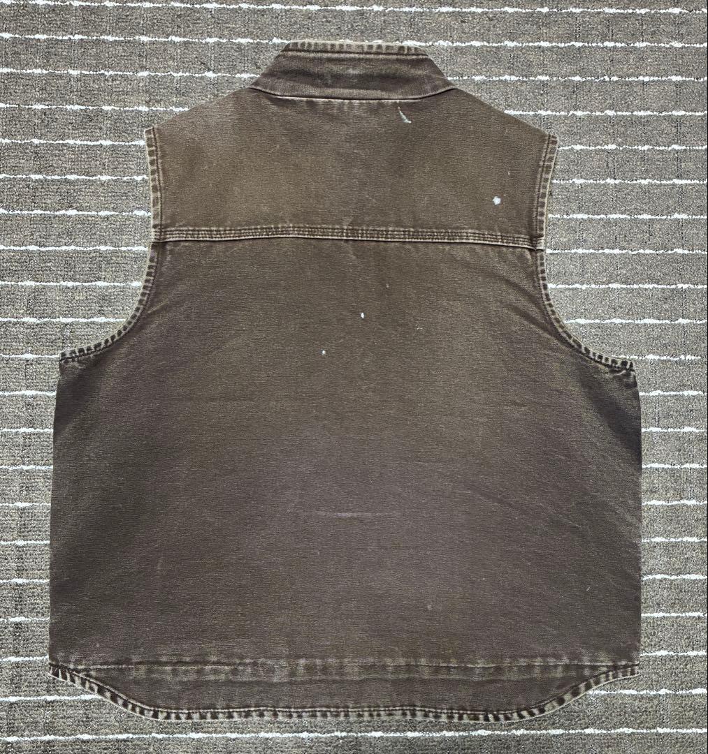 雰囲気◎ carhartt ダックベスト DKB ダークブラウン フェード ボロ