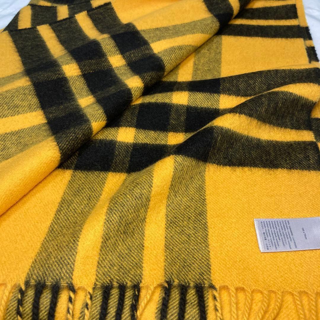新品 ジョンストンズ カシミヤ100％ 大判ストール イエロー チェック