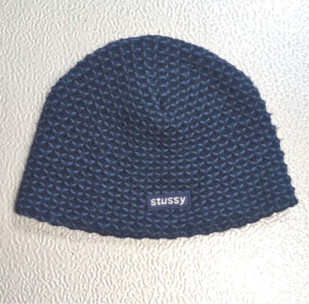 old stussy 00s 90s ビーニー ニット帽 ネイビー ブルー