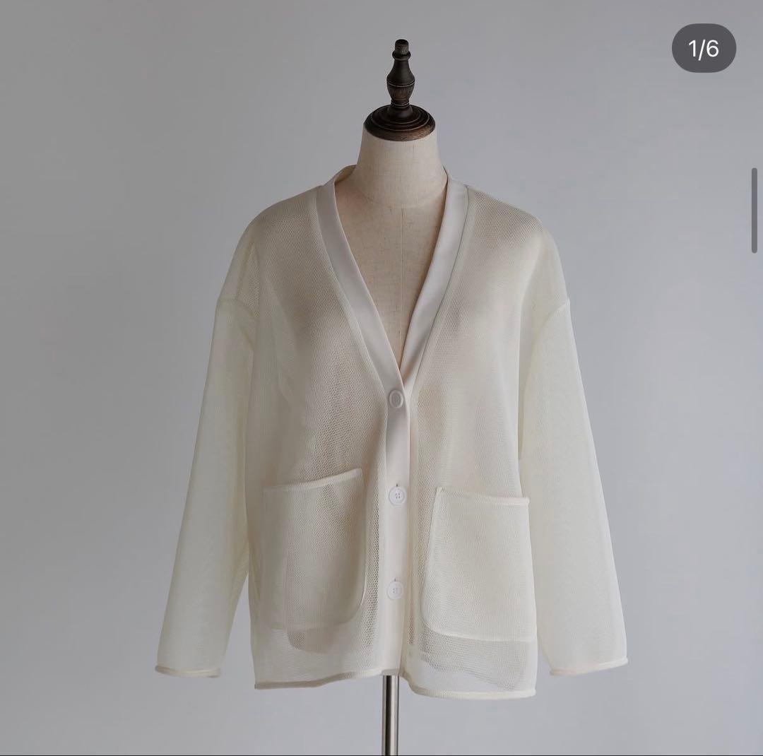 pois♡完売！ダブルメッシュカーディガン アイボリー