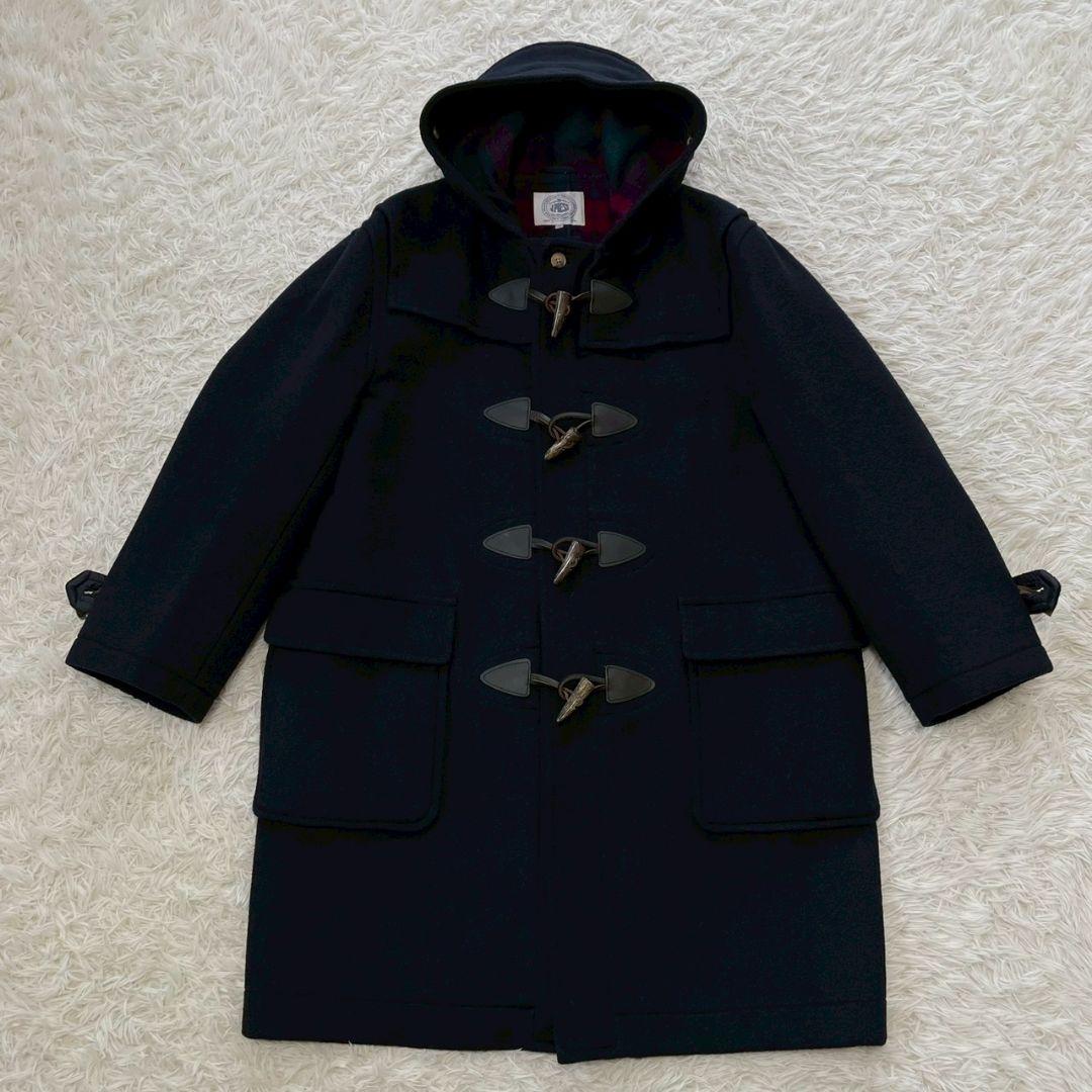 J.PRESS ダッフルコート　ロング　チェック　紺　ウール チンガード