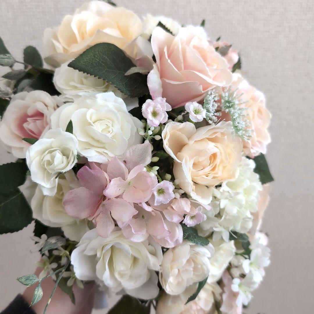 アーティフィシャルフラワーブーケ　ウェディングブーケ　　ブートニアセット