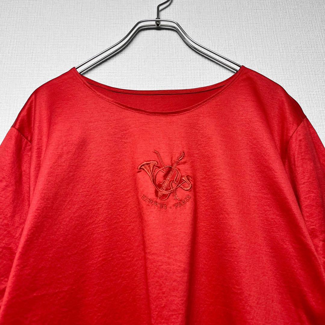 HERMES ヴィンテージ 楽器刺繍カットソー 半袖Tシャツ トップス 赤