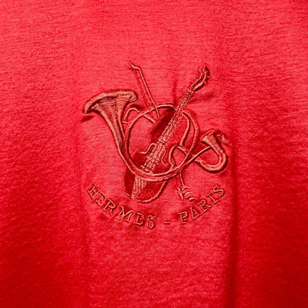 HERMES ヴィンテージ 楽器刺繍カットソー 半袖Tシャツ トップス 赤
