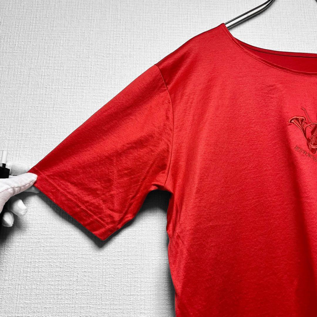 HERMES ヴィンテージ 楽器刺繍カットソー 半袖Tシャツ トップス 赤