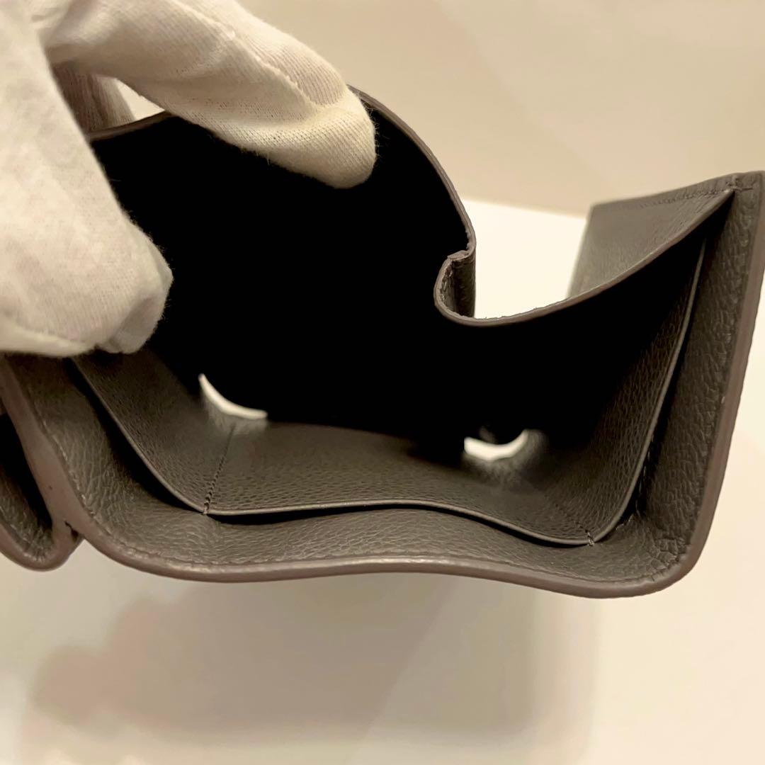 サンローラン 三つ折り オリガミ タイニー レザー シボ ゴールド金具 グレー