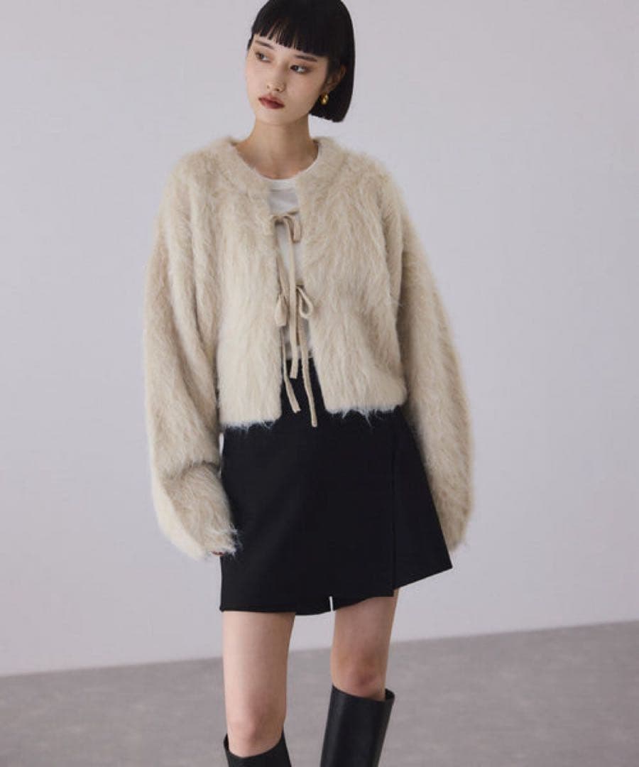 【美品】アダムエロペ アルパカフラッフィーカーディガン ベージュ F