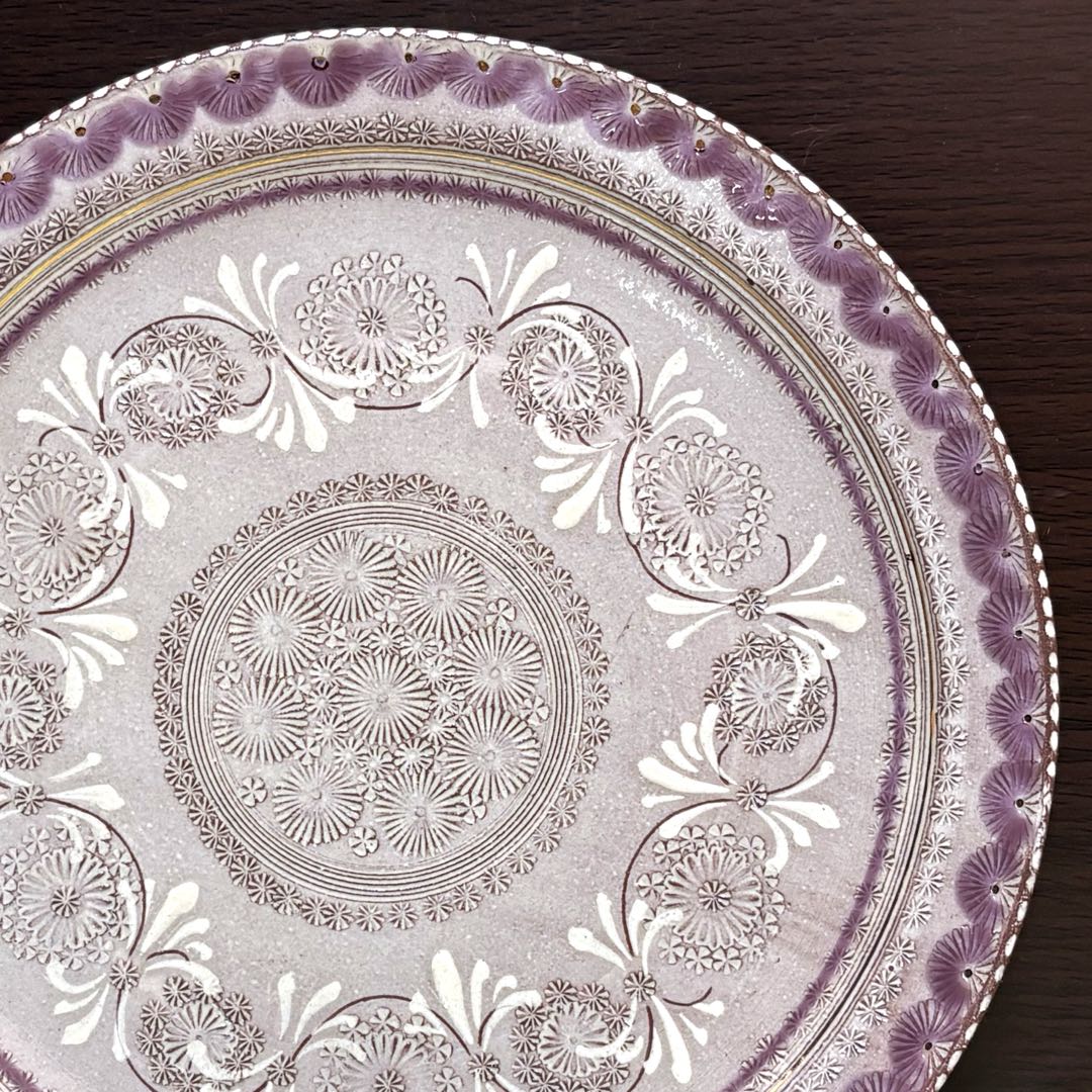 未使用保管品✨京焼 清水焼 陶楽窯 紫彩華紋 6号皿 単品✨森里陶楽 皿 中皿