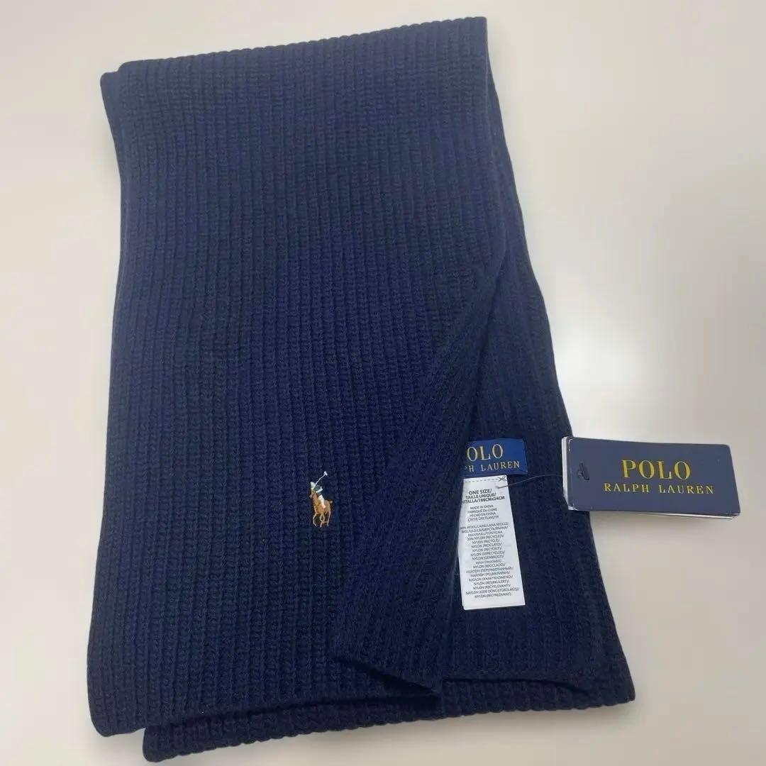 新品タグ付き ポロラルフローレン マフラー RALPHLAUREN ネイビー