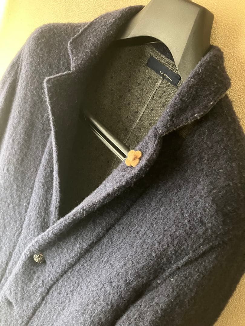 LARDINI ウール ポリエステル ニットジャケット ドット柄 ネイビー S