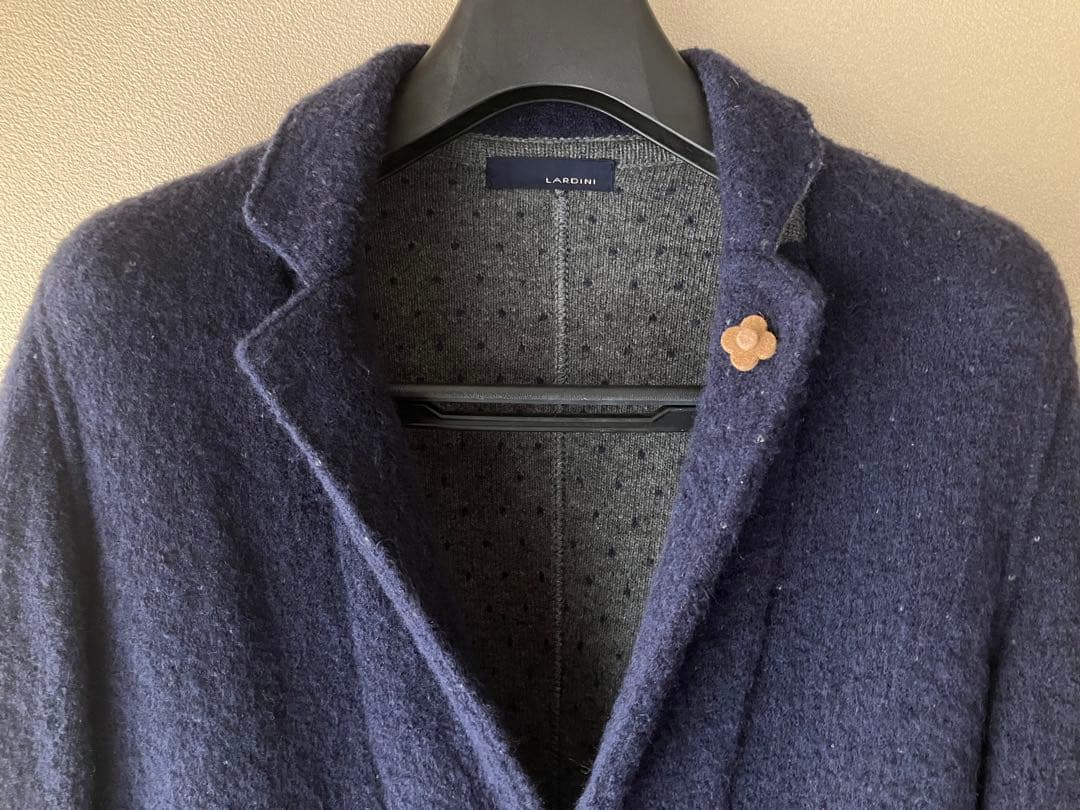 LARDINI ウール ポリエステル ニットジャケット ドット柄 ネイビー S