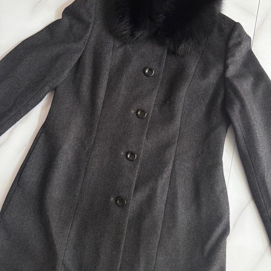 希少 美品 カシミヤ100 ブルーフォックス 取り外し可能 ヘリンボーン コート