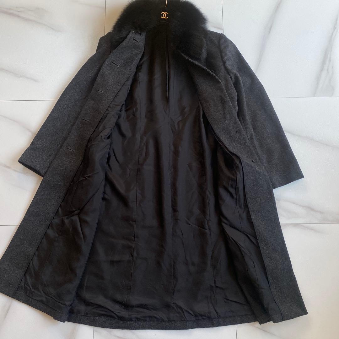 希少 美品 カシミヤ100 ブルーフォックス 取り外し可能 ヘリンボーン コート