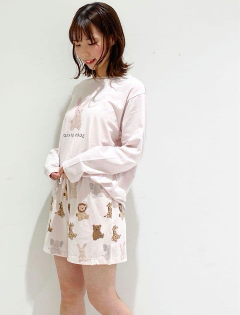 【ジェラートピケ】ぬいぐるみ ロングスリーブTシャツ＆ショートパンツセット