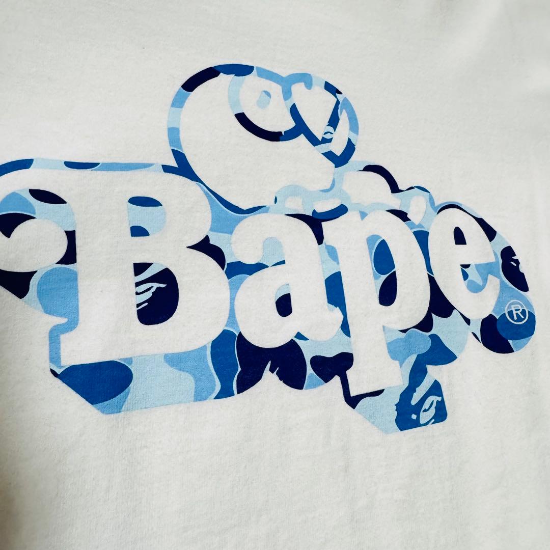 A BATHING APE Tシャツ BAPE ON MILO ブルーカモ 白L