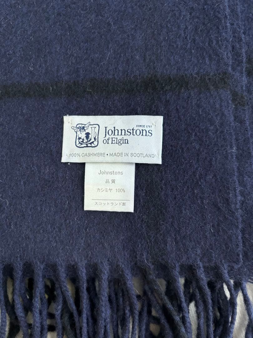 Johnstons of Elgin カシミヤ ストール ネイビー チェック