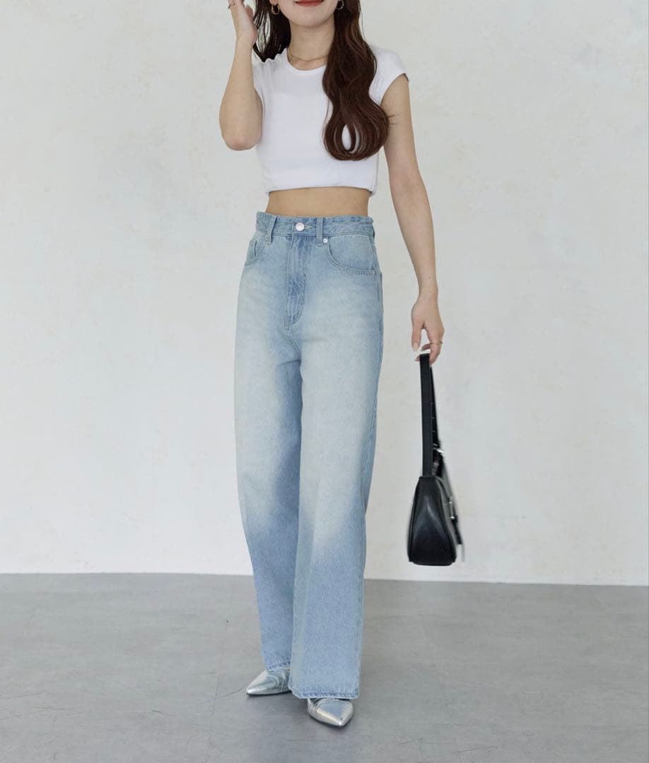 【Thevon】【Yuna企画】ハイウエストストレートデニムパンツ
